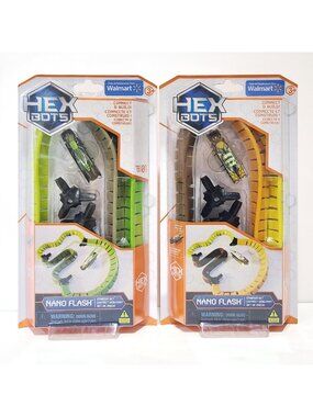 LOT 2 HEX Bots HEX Bug Nano Flash Starter Sets Green CRICKET, Yellow BEE w Track